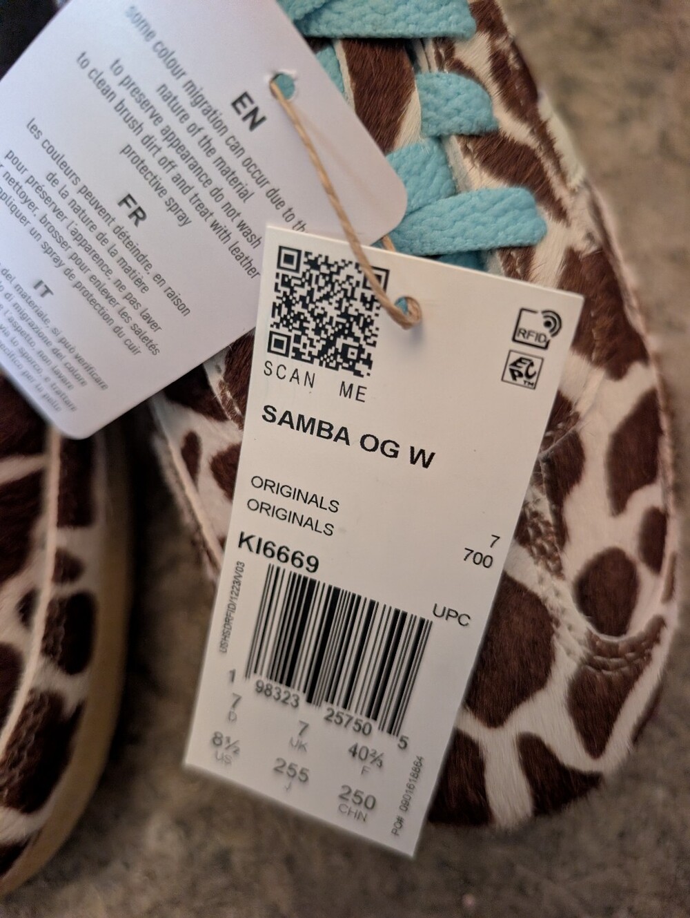 adidas Samba OG Giraffe Print Sneakers - Brown, White & Light Blue Size 8.5 - Picture 4 of 6